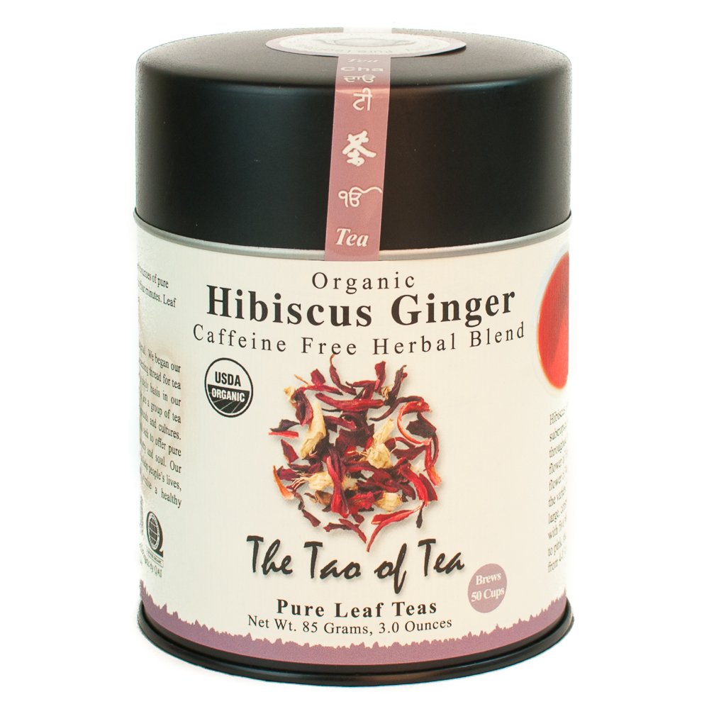 The Tao of Tea tin front view showing label and convenient storage benefit