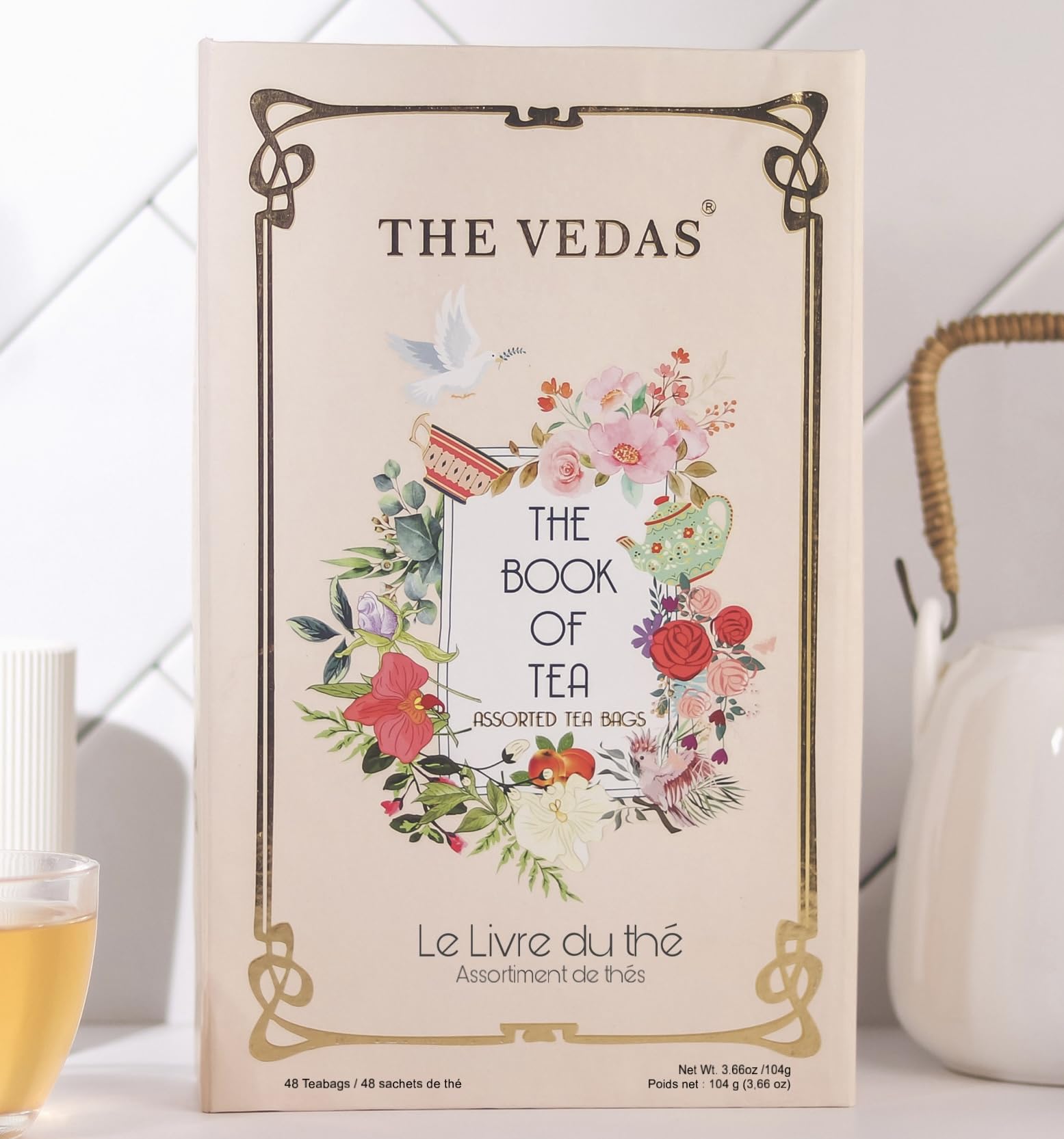 THE VEDAS open box with neatly arranged sealed teabags for easy selection
