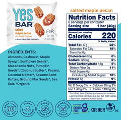 The YES Bar close-up of salted maple pecan texture highlighting soft chew and real nuts