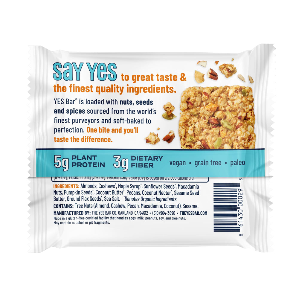 The YES Bar single unwrapped bar showing soft-baked interior and easy handheld snack benefit