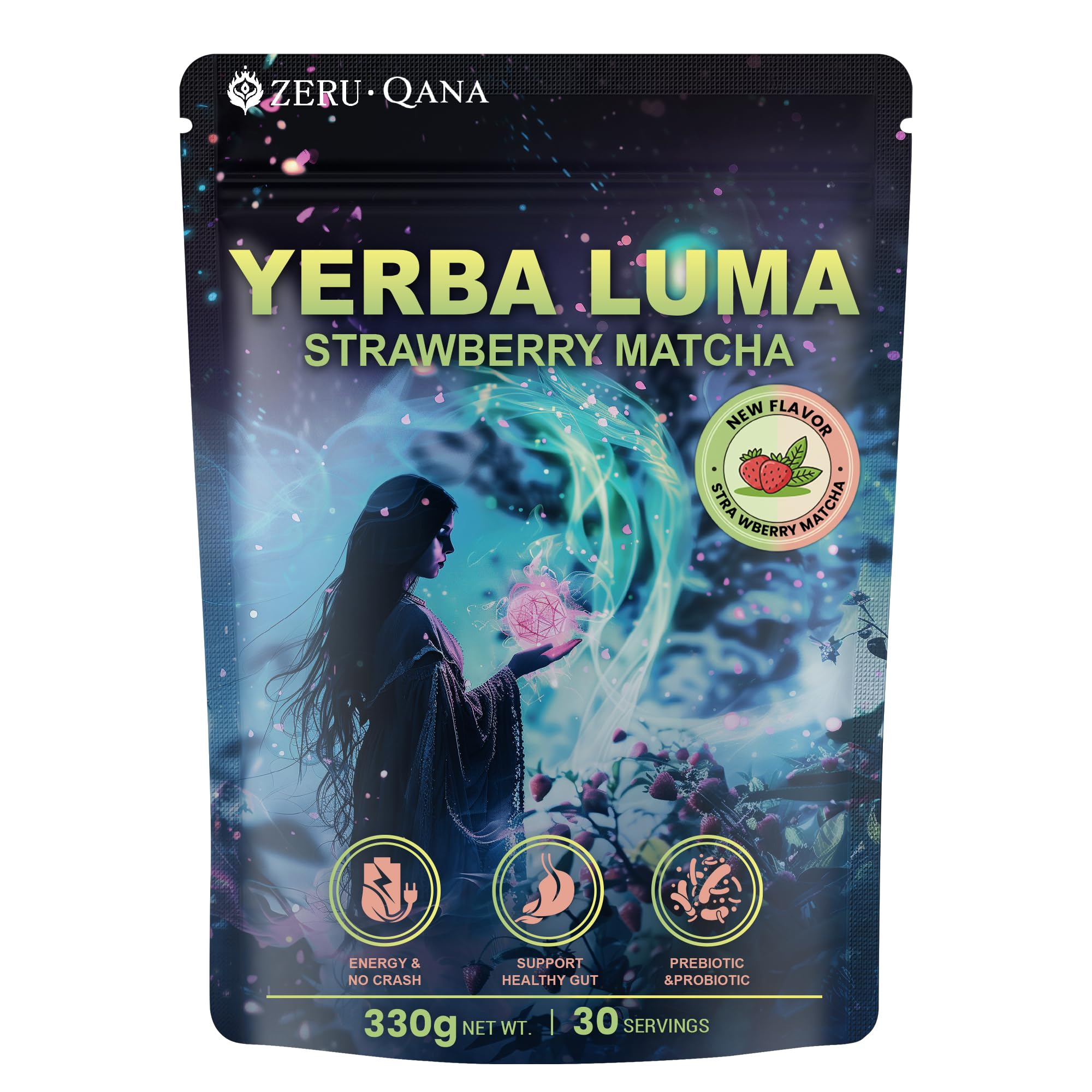 THEANECHO front packaging showcasing strawberry matcha benefits and convenient servings