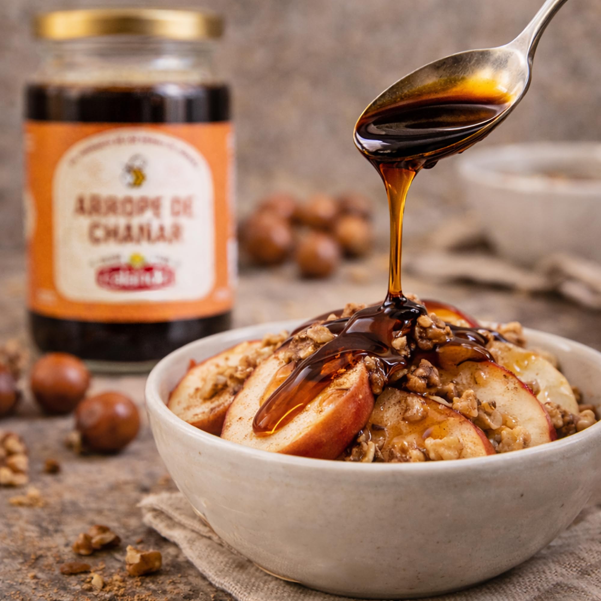 THEARG Calandri syrup drizzling over pancakes adding gourmet sweetness