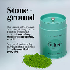 Creamy matcha latte made with The Other Like No Other showing vibrant color