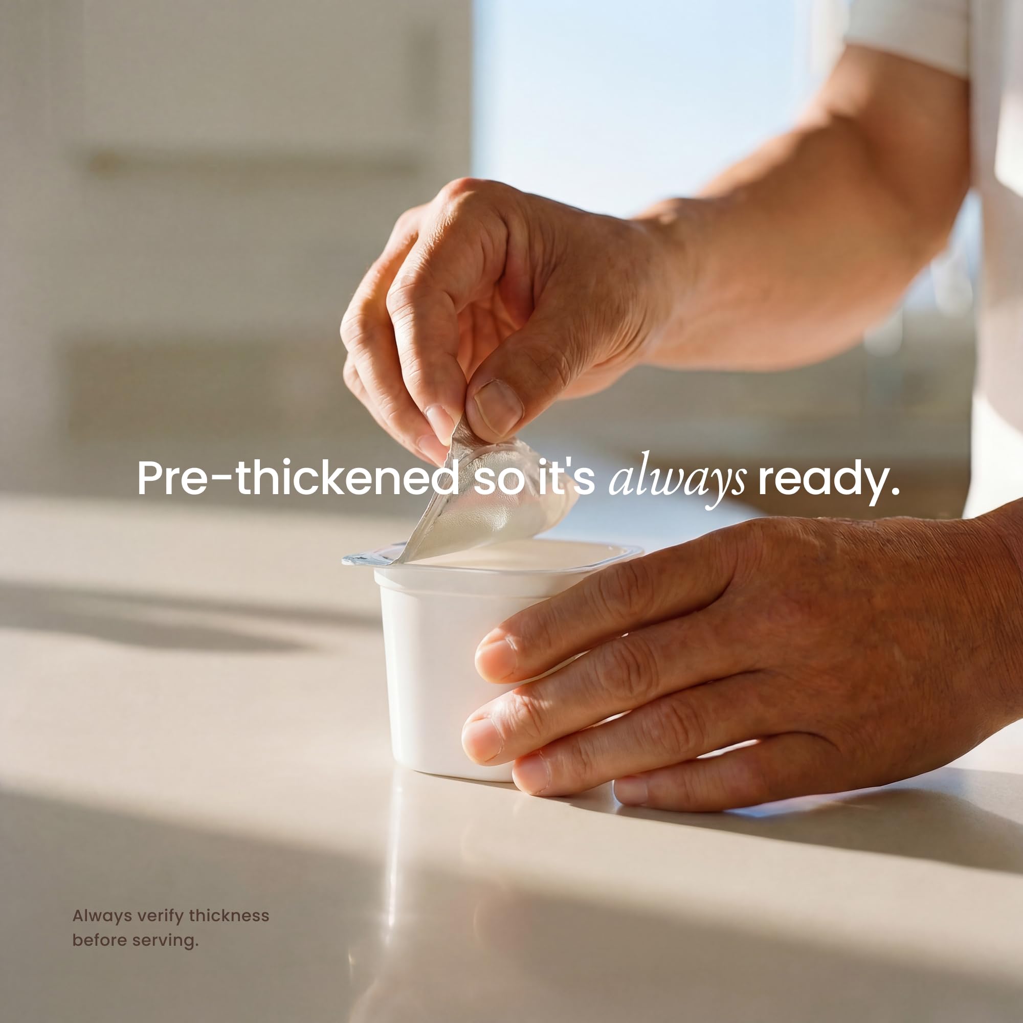 Thick & Easy opened 4 fl oz cup ready to serve for quick hydration