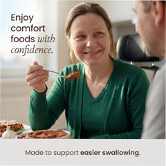 Thick & Easy texture detail on spoon highlighting uniform consistency and safe bolus formation