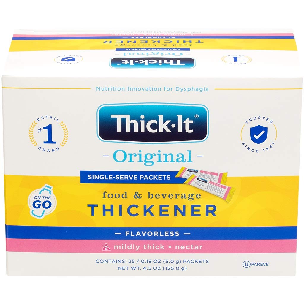 Thick-It front view of 25 packet box showing brand and convenience