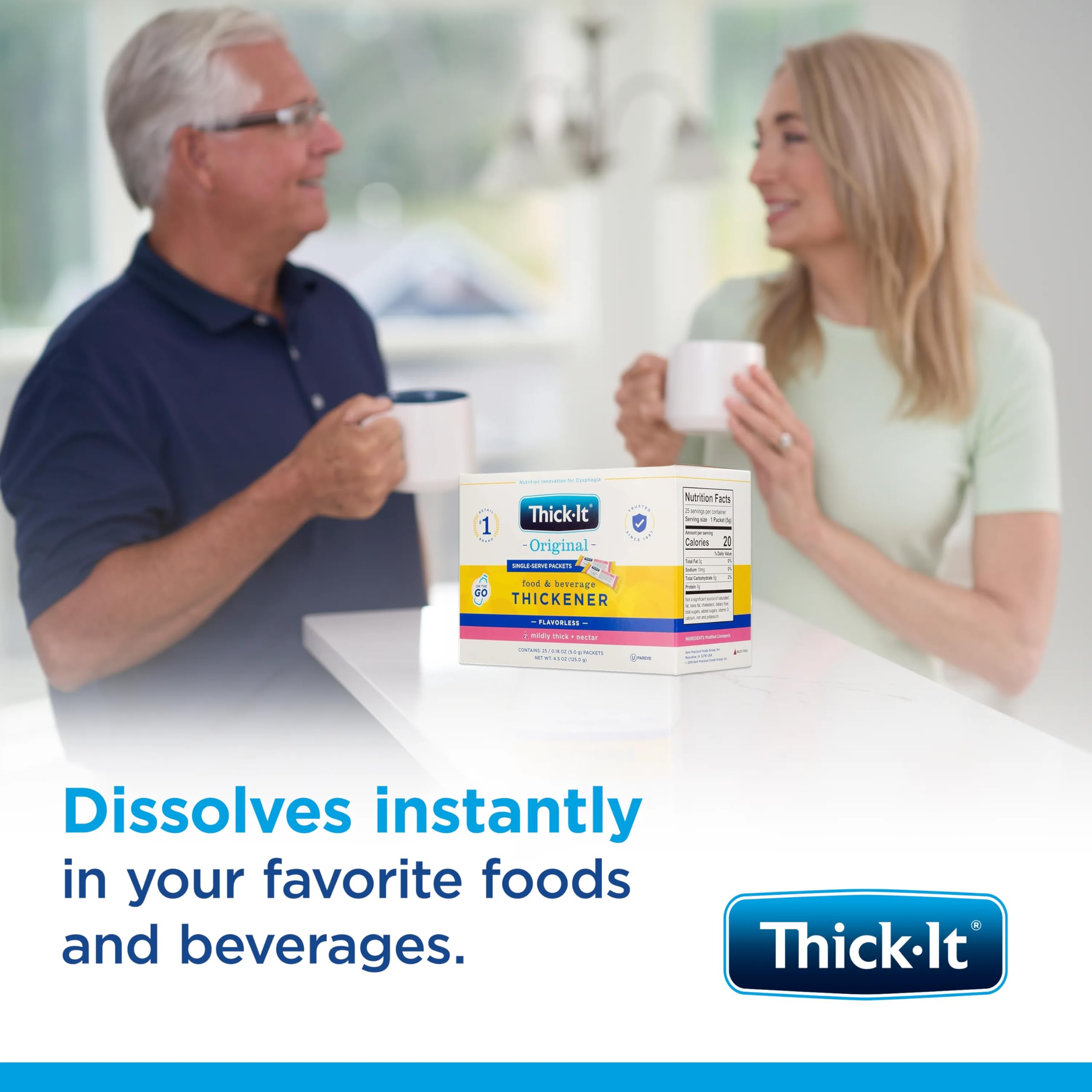 Thick-It thickened coffee in a cup illustrating easy beverage use