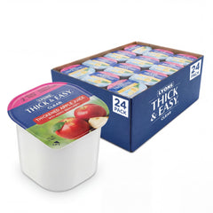 Thick & Easy front packaging showing 24-pack and apple juice benefit convenience