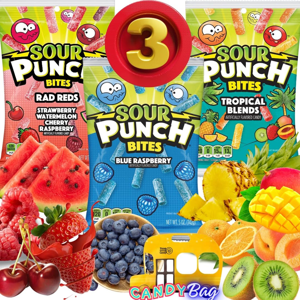 Think Candy front packaging showing three 5oz bags and resealable zipbag for fresh portability