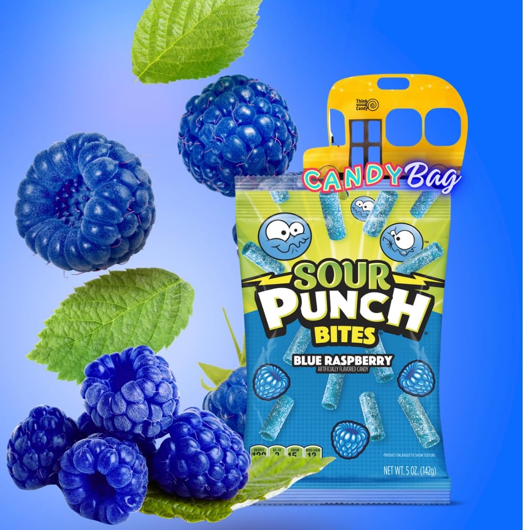 Think Candy hand holding 5oz bag to show scale and convenient on-the-go snacking
