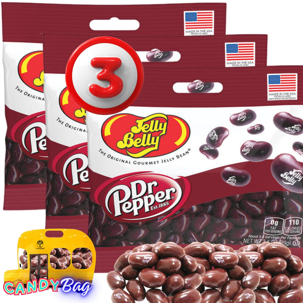 Think FWD front packaging showing three Dr. Pepper jelly bean bags and branding, convenient gift