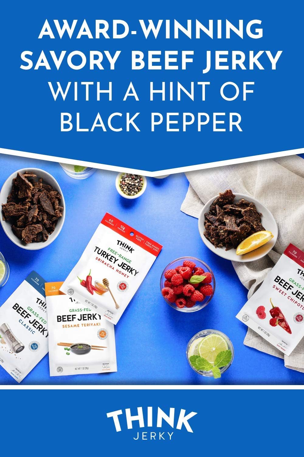Think Jerky open bag with pieces spilling out conveying ready-to-eat portability
