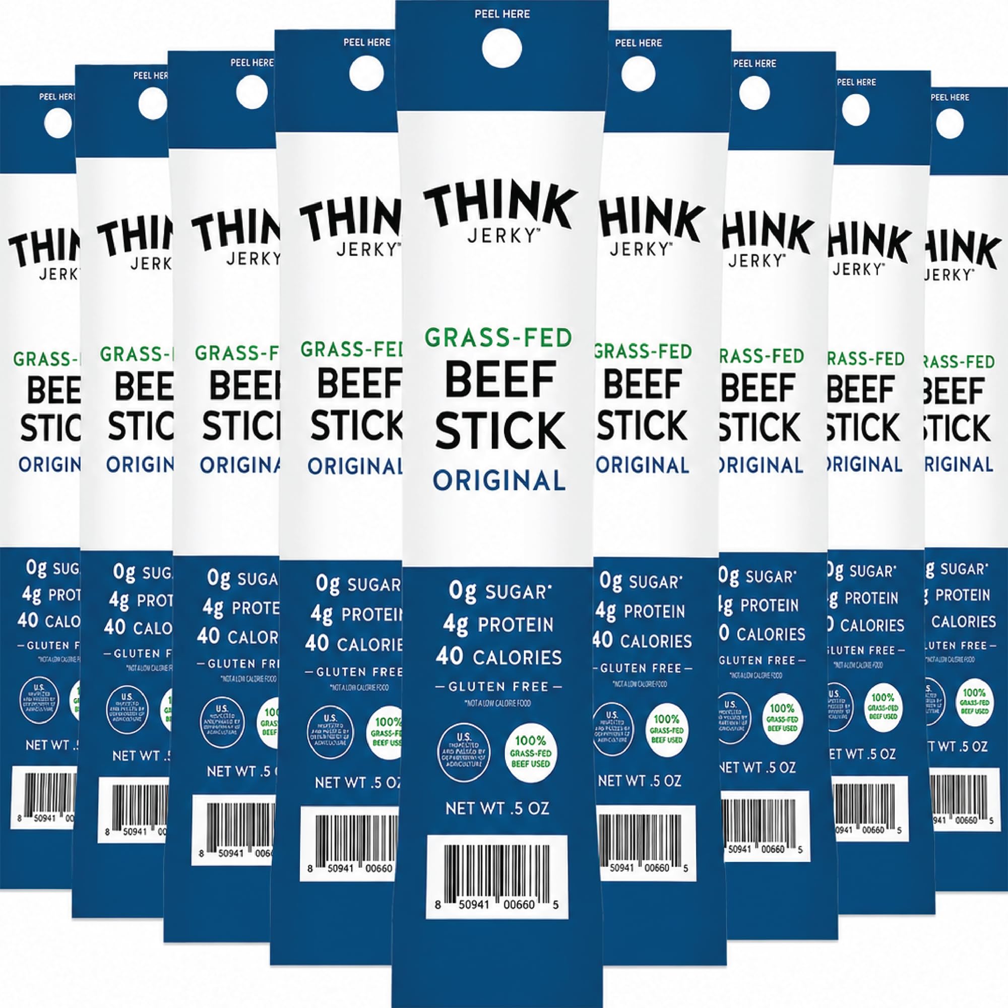 Think Jerky front packaging showing 20-pack and clean ingredient benefits