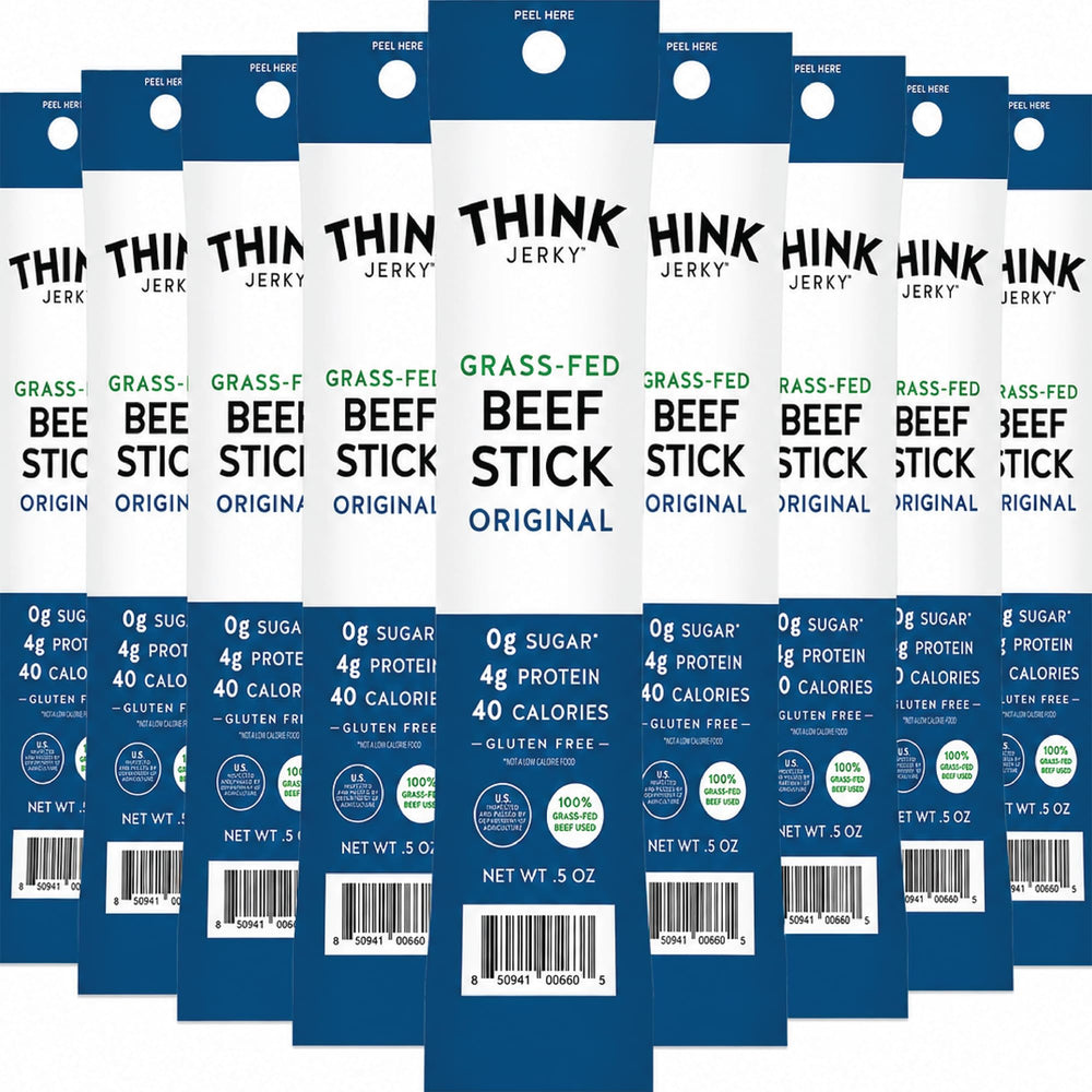 Think Jerky front packaging showing 20-pack and clean ingredient benefits