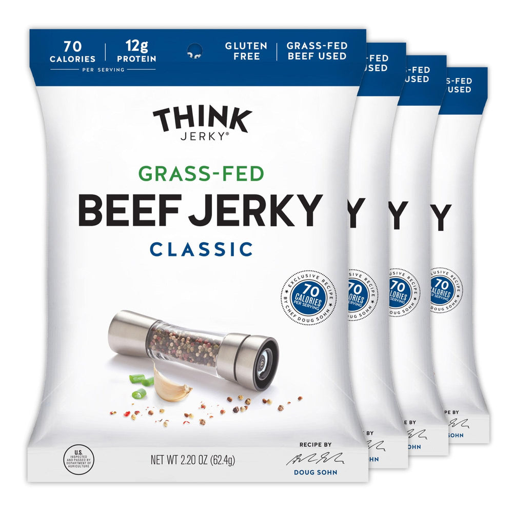 Think Jerky front packaging showing 2.2 oz bag and brand clarity for convenience