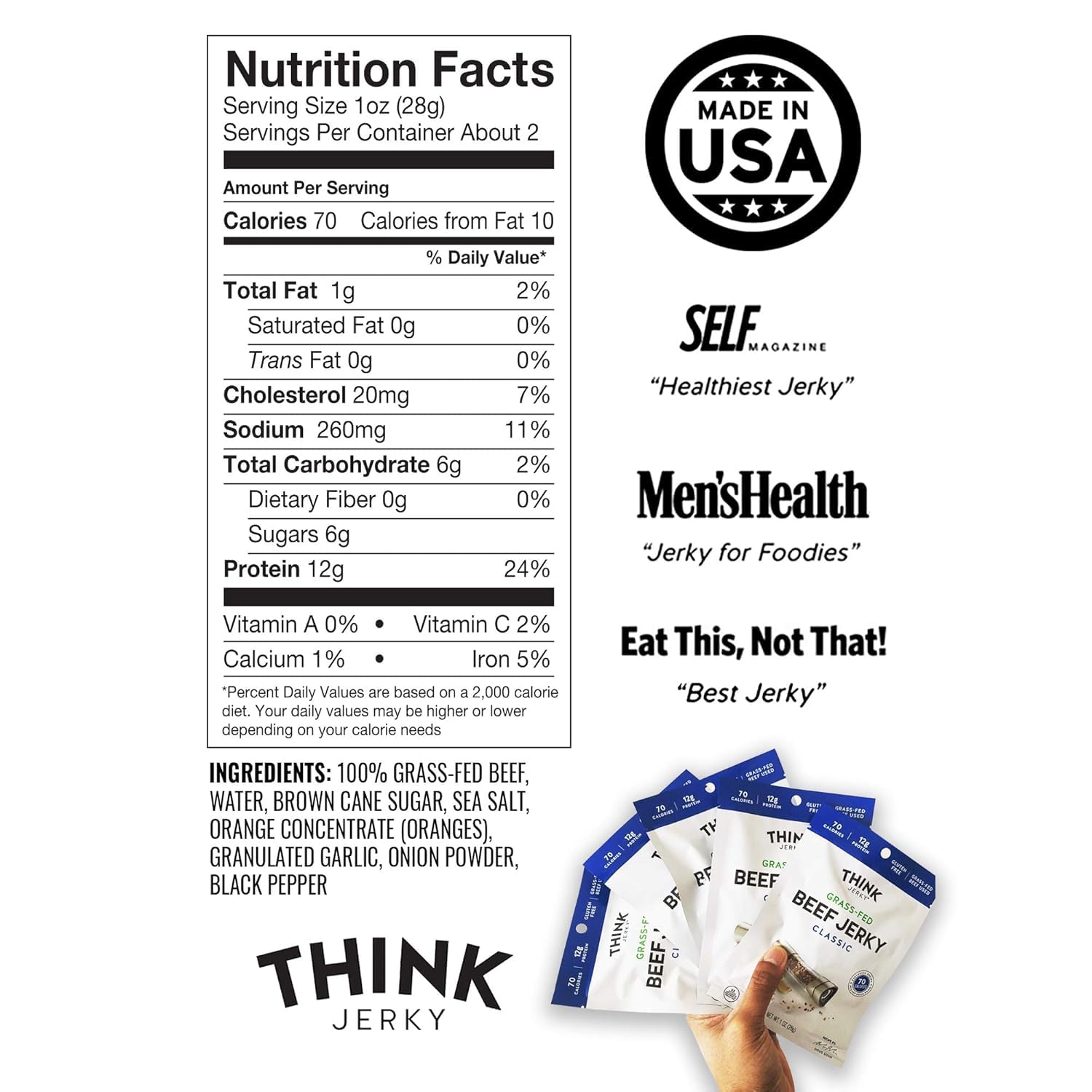 Think Jerky nutrition label photo showing ingredient transparency and benefits