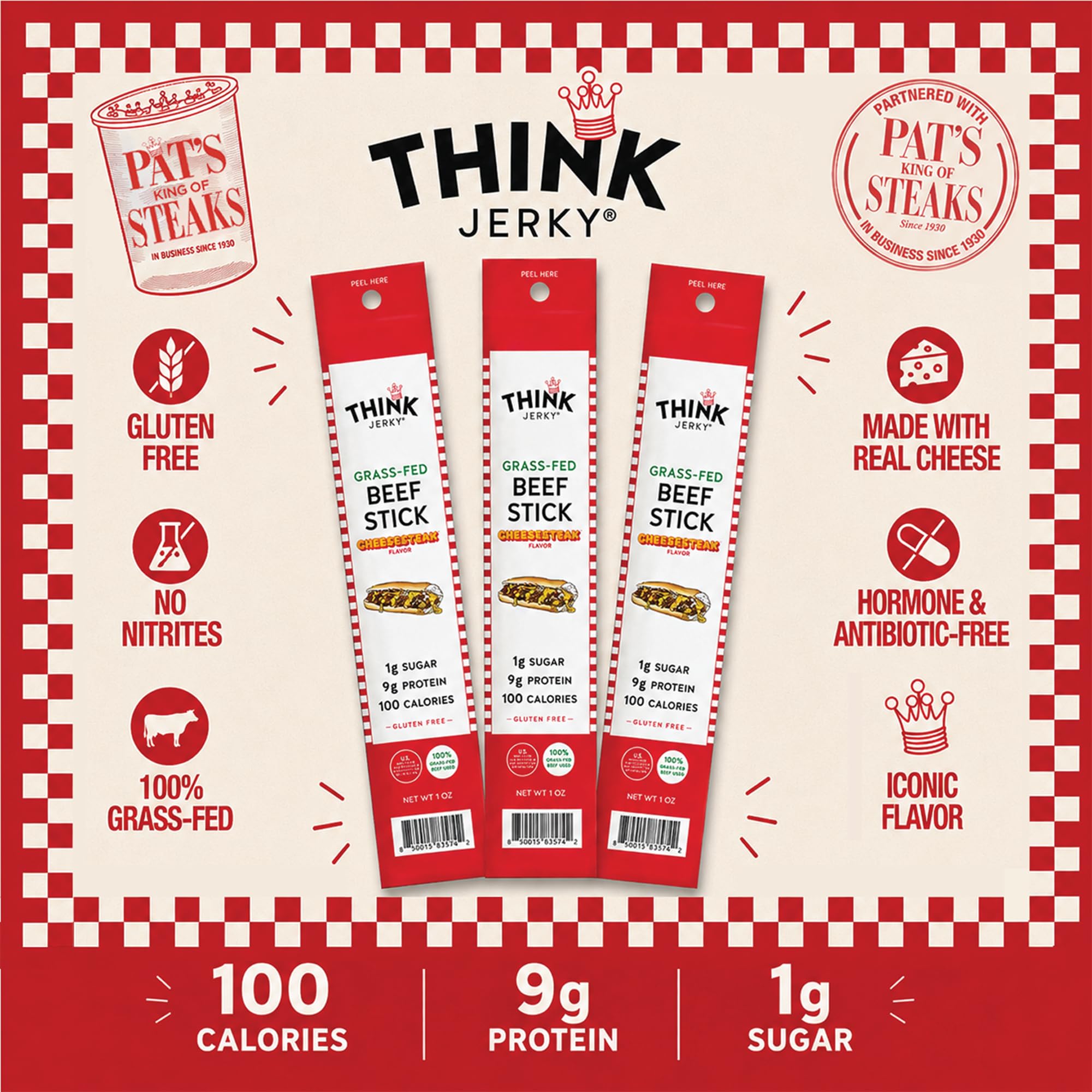 Think Jerky held in hand for scale illustrating portable 1 oz sticks and on-the-go convenience