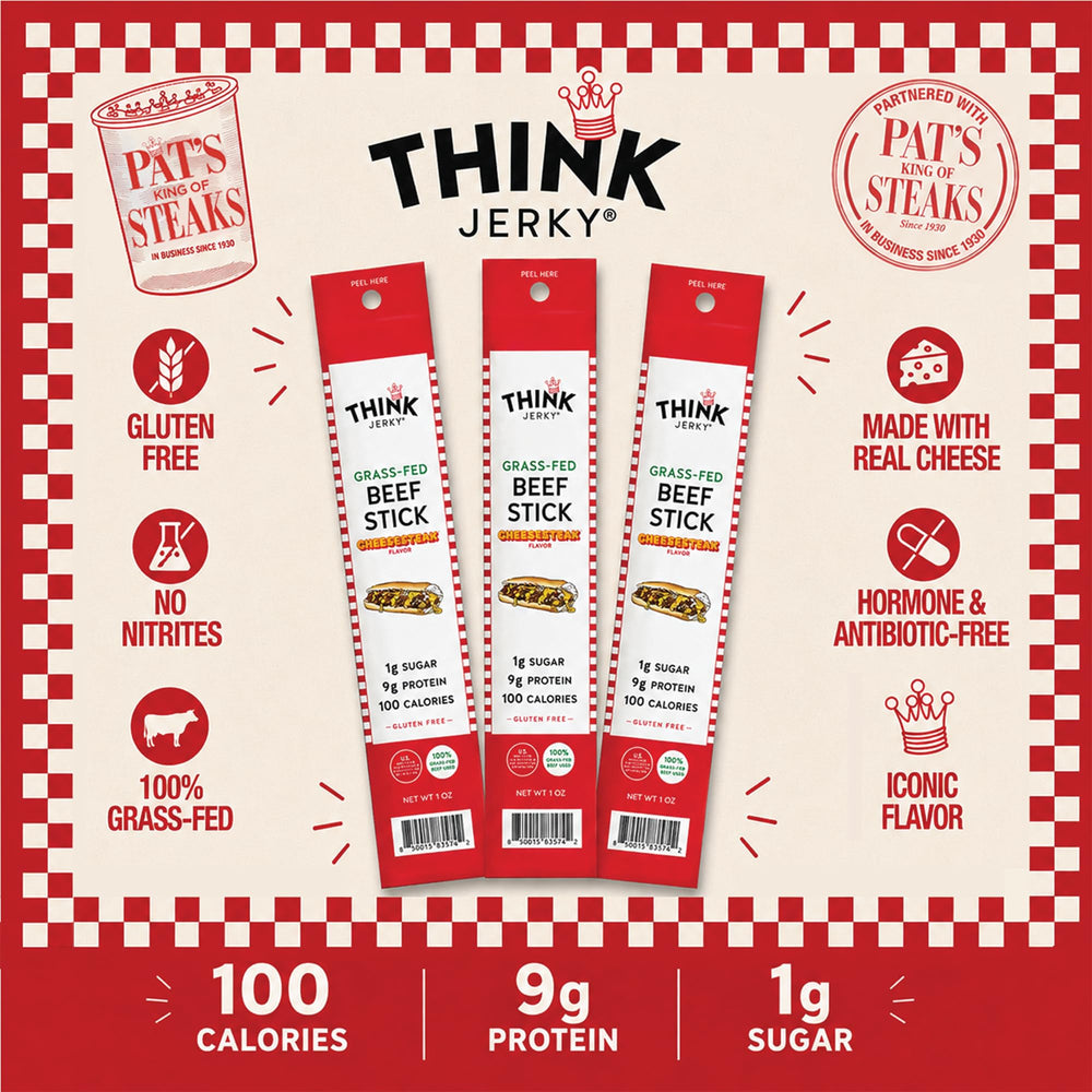 Think Jerky held in hand for scale illustrating portable 1 oz sticks and on-the-go convenience