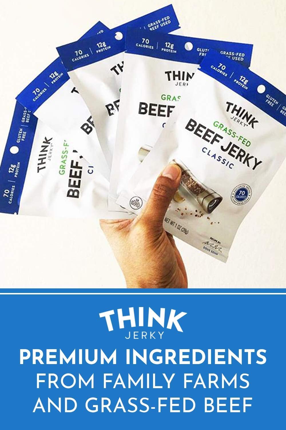 Think Jerky size comparison in hand illustrating portion control and portability