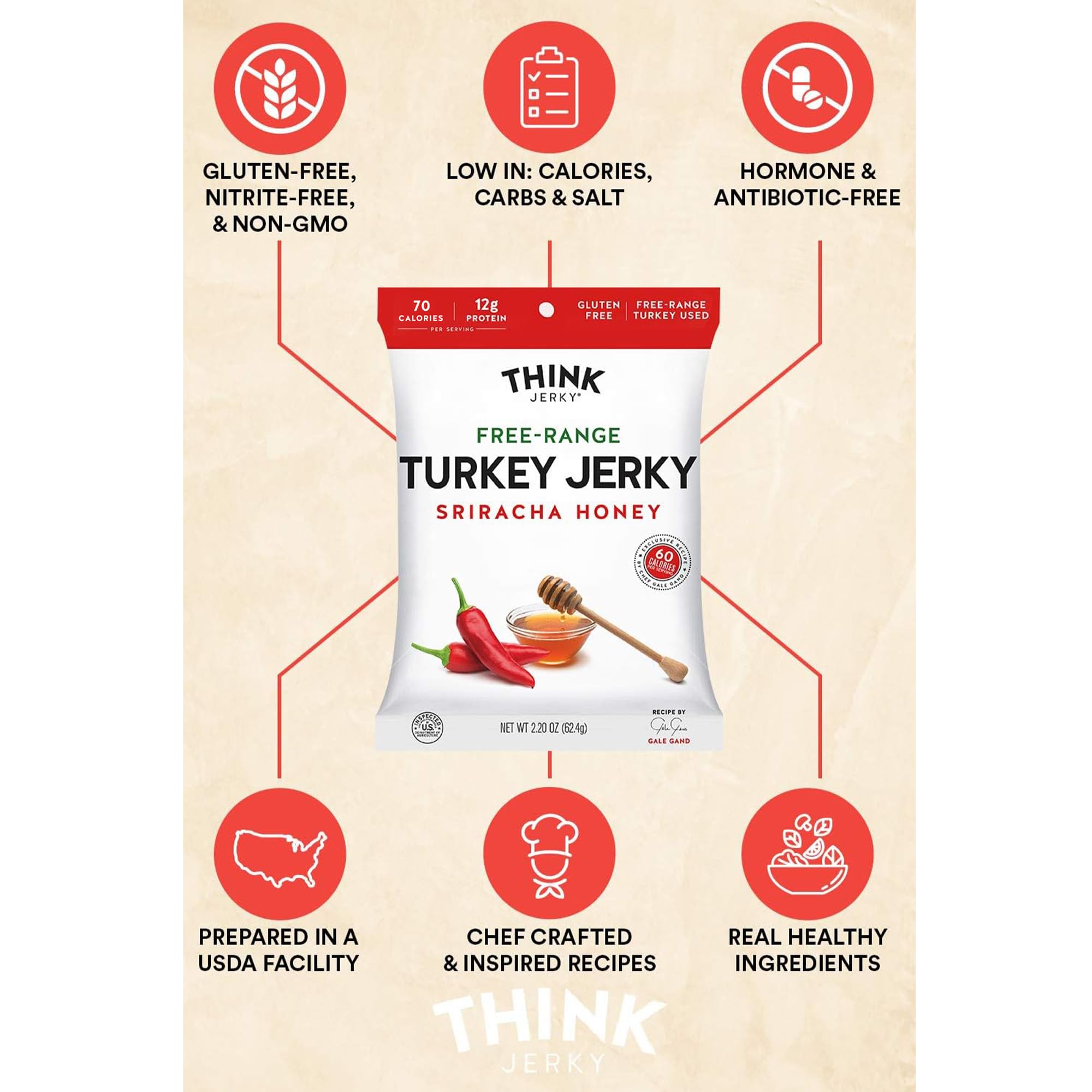 Think Jerky ingredient label close-up showing free-range, no antibiotics quality benefit