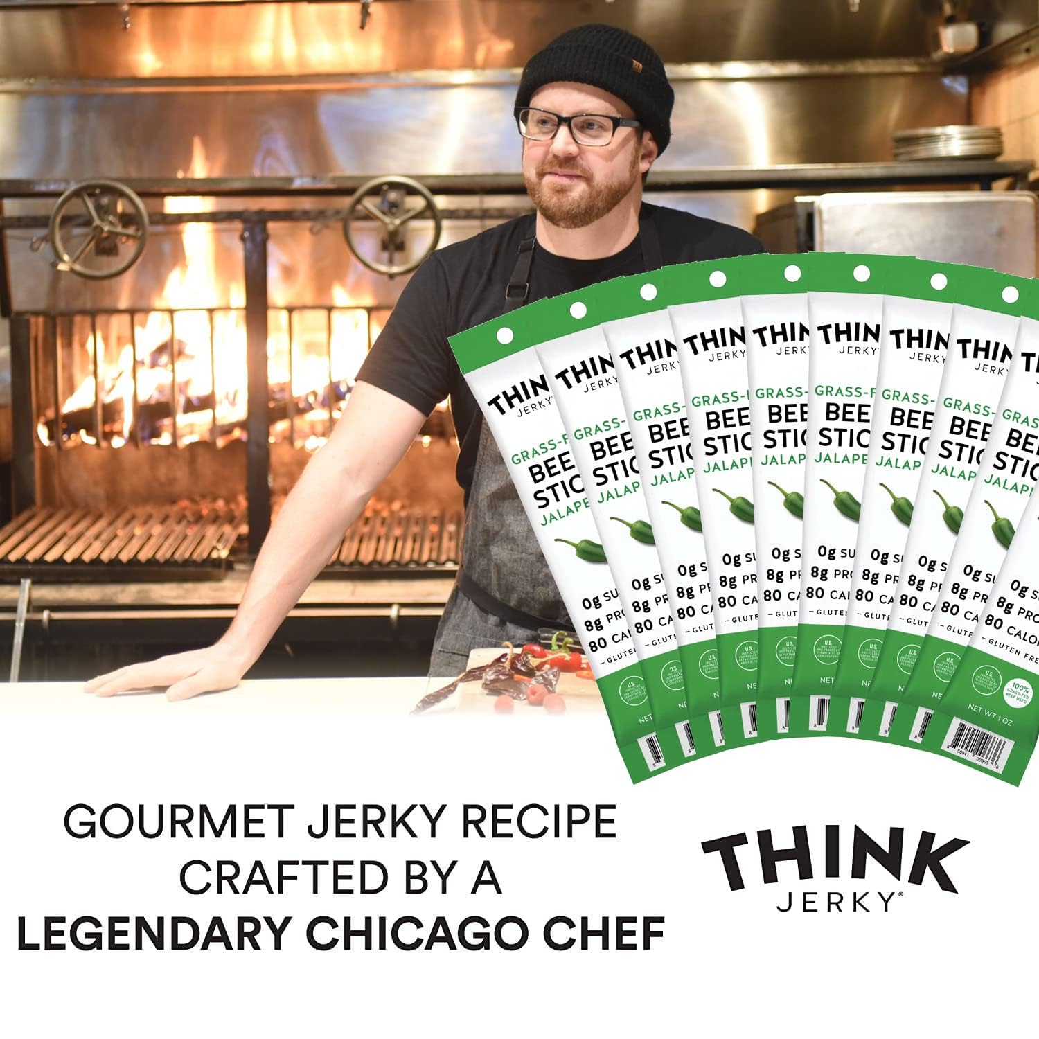 Think Jerky sticks on charcuterie board pairing well with cheese and nuts
