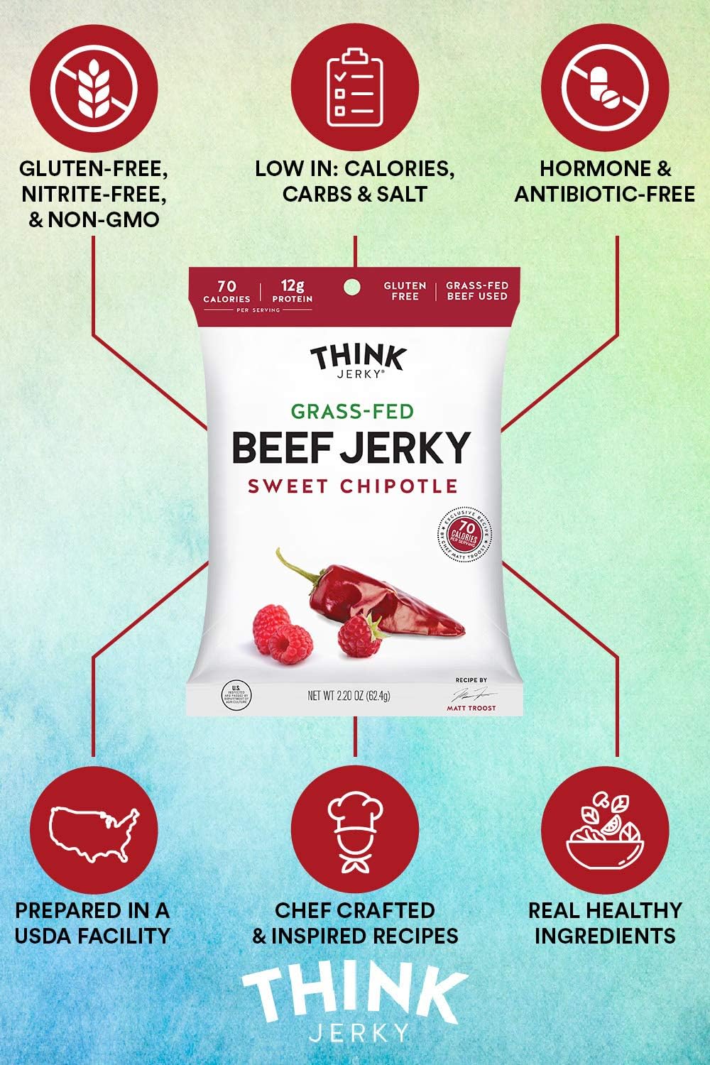 Think Jerky open bag with jerky pieces visible for convenient snacking