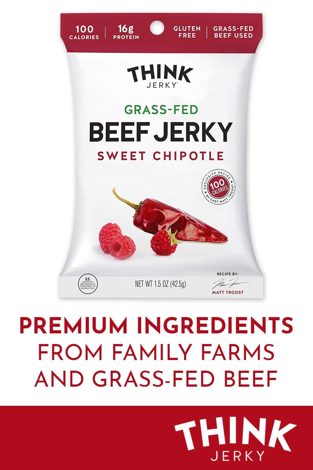 Think Jerky placed on a backpack in nature for on-the-go protein benefits