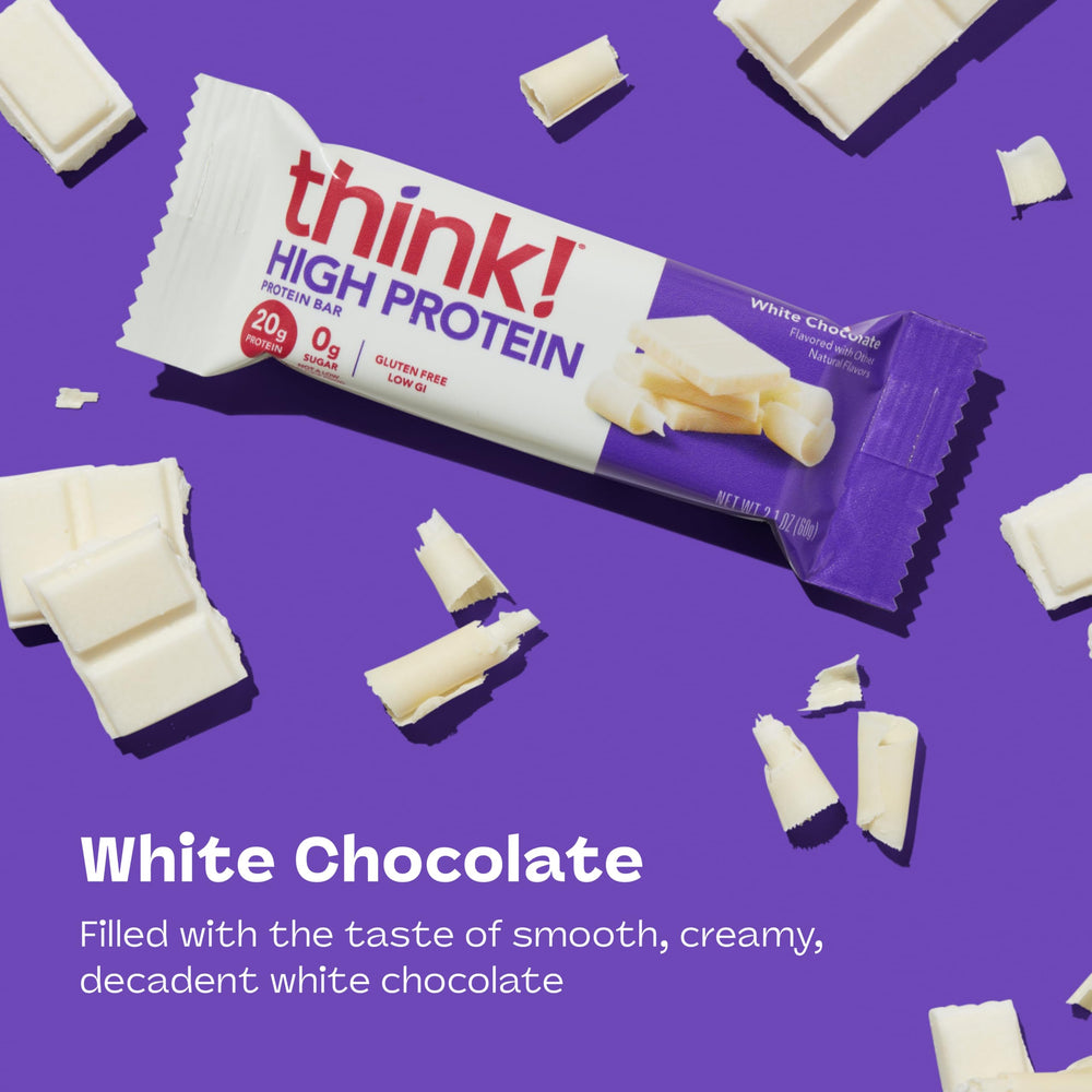 think! unwrapped white chocolate bar with visible layers and satisfying bite benefit