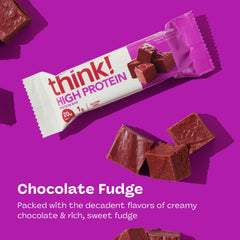 think! unwrapped chocolate fudge bar displaying chocolate coating and filling
