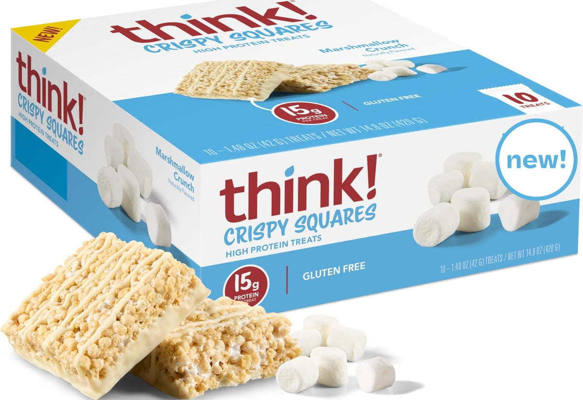 thinkThin front packaging showing marshmallow crunch and 15g protein benefit