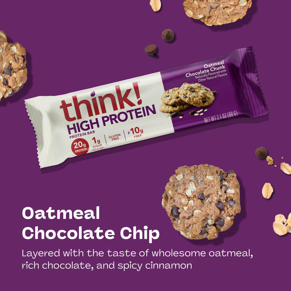 thinkThin unwrapped oatmeal chocolate chunk bar ready to eat
