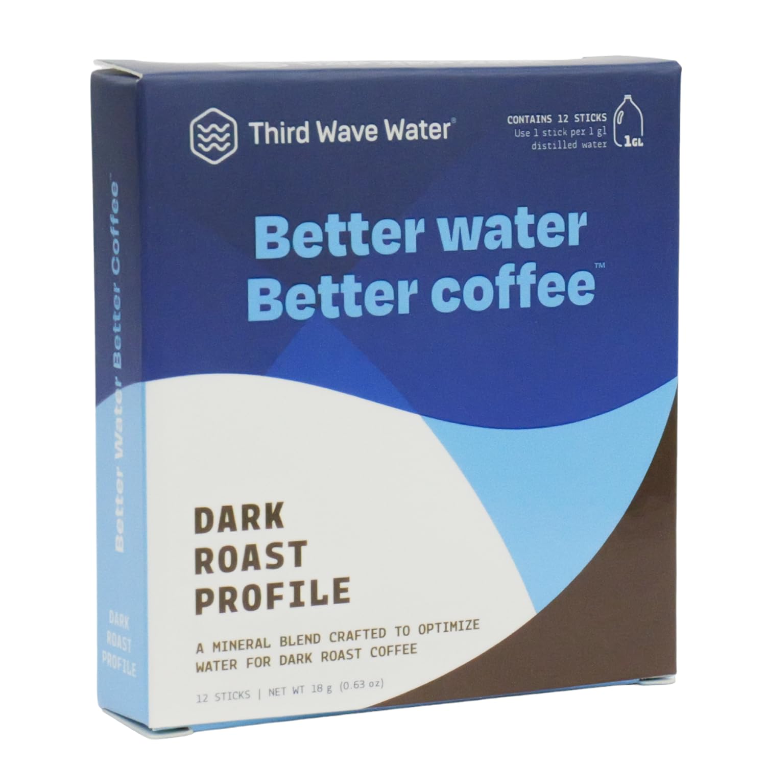 Third Wave Water front packaging showing 12-pack, ensures consistent dark roast results