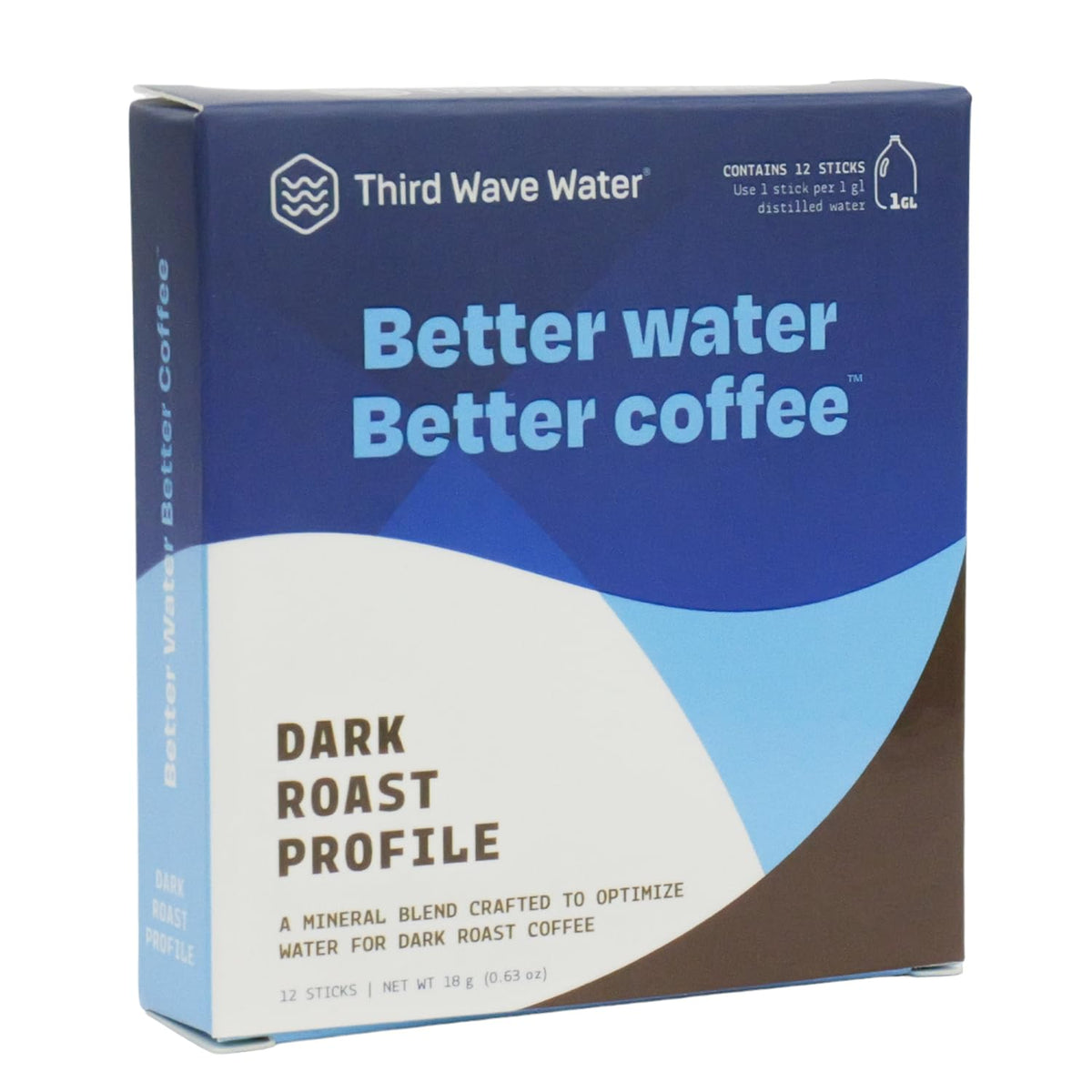 Third Wave Water front packaging showing 12-pack, ensures consistent dark roast results