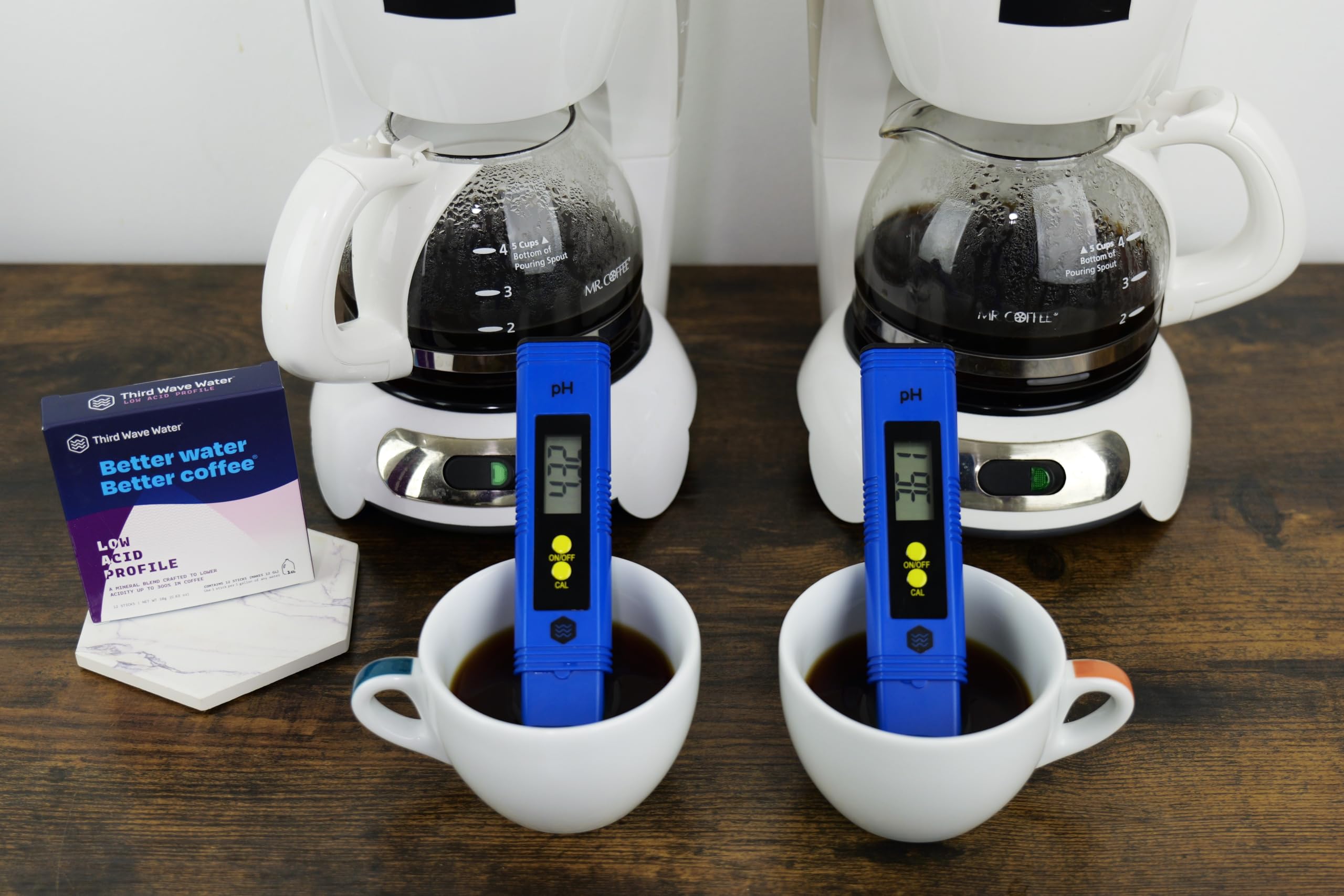 Third Wave Water in a kitchen scene showing enjoyable low-acid coffee