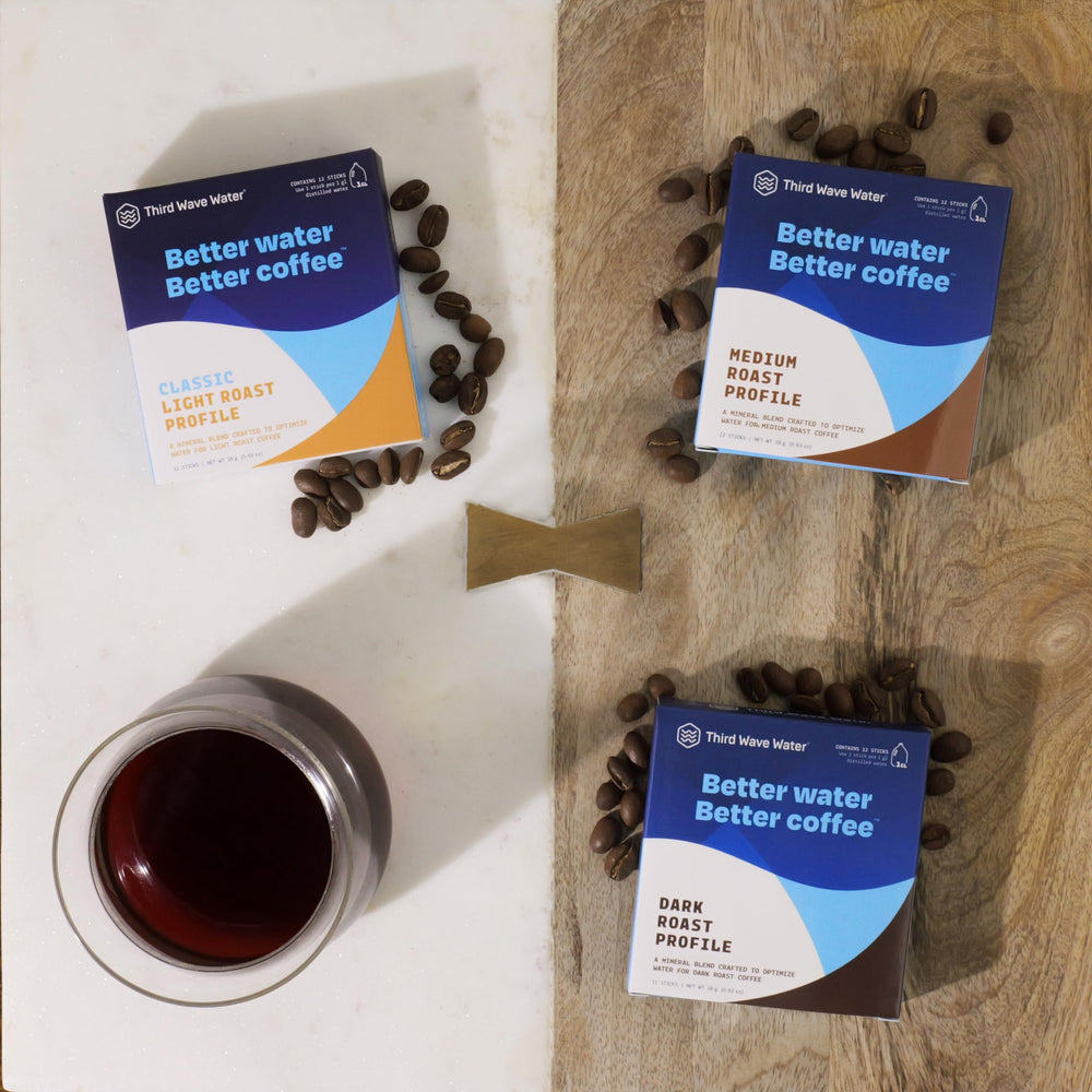 Third Wave Water packet on a café counter, delivers consistent cups for customers