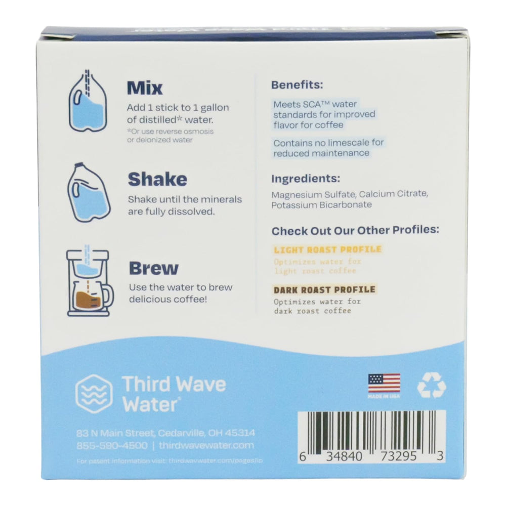 Close-up of a single Third Wave Water stick texture and label highlighting easy single-gallon dosing benefit