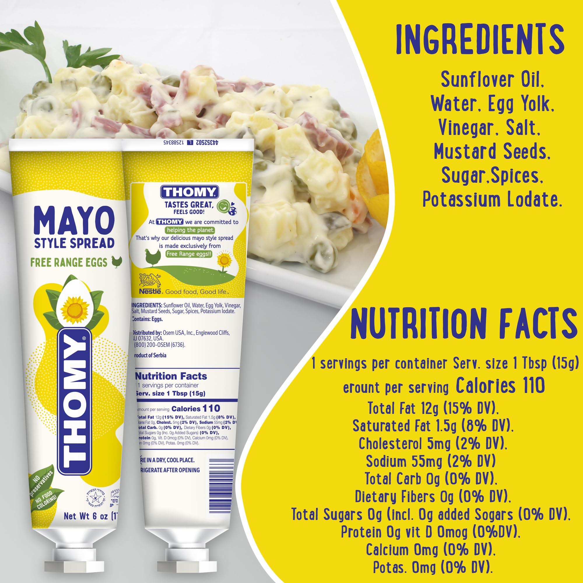 Osem Thomy label close-up with ingredients visible highlighting free-range eggs