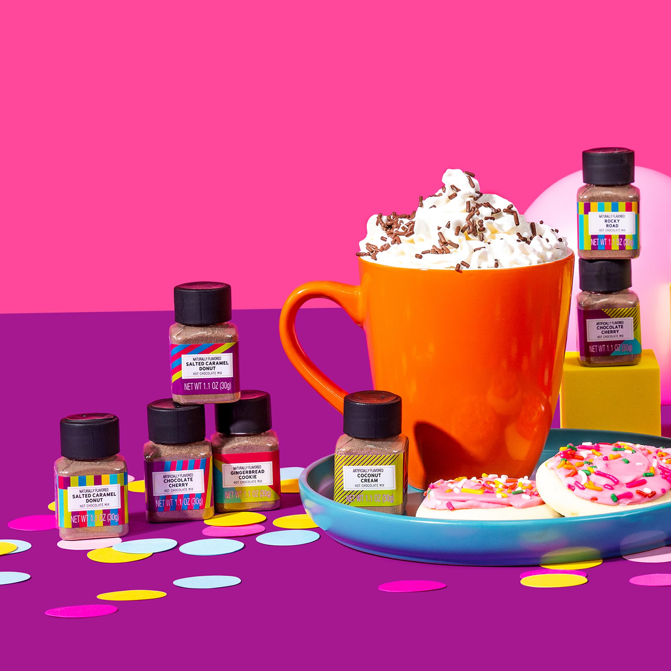 Creamy hot chocolate in a mug made from Thoughtfully BomBombs mix showing rich texture