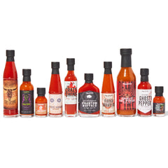 Thoughtfully overhead bottle lineup arranged from mild to extreme for easy comparison
