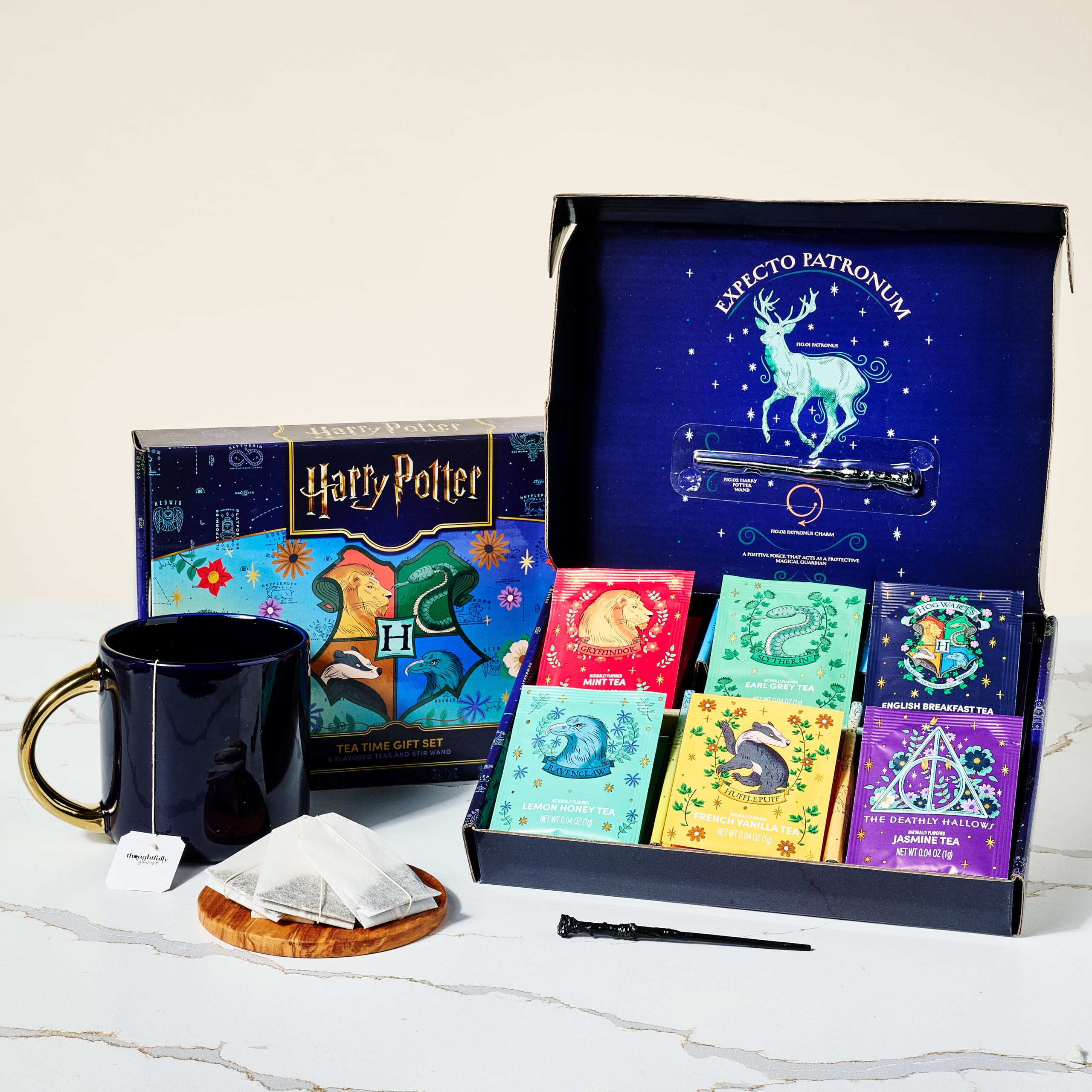 Thoughtfully HARRY POTTER close-up of tea bag contents highlighting Sri Lankan leaves