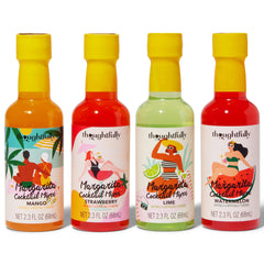 Thoughtfully bottle label close-up highlighting flavor name and easy pour convenience