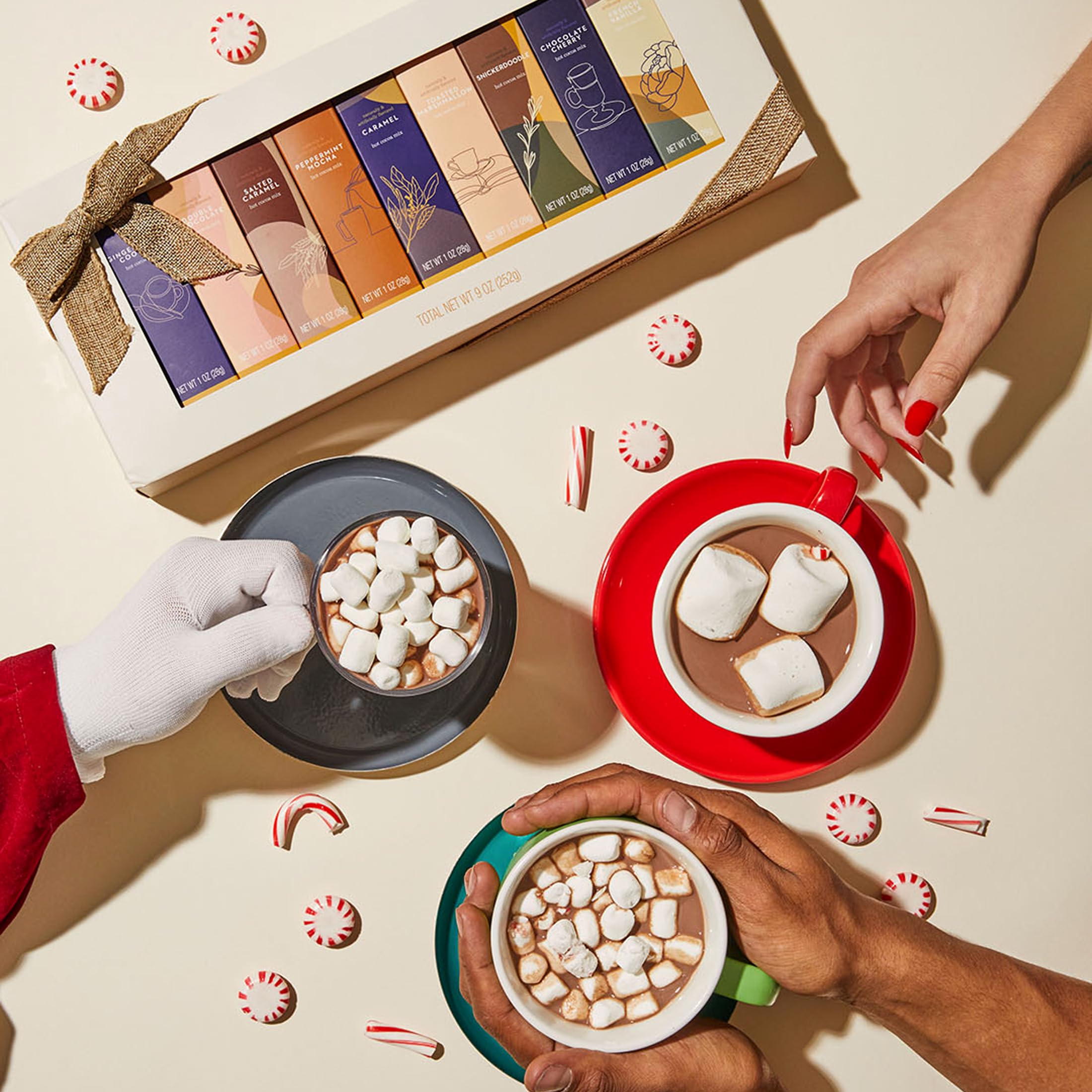 Thoughtfully pouring hot chocolate into a mug demonstrating smooth, rich consistency
