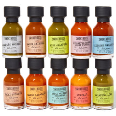 Thoughtfully smokehouse bottle closeup label detailing flavor name and heat level for quick selection