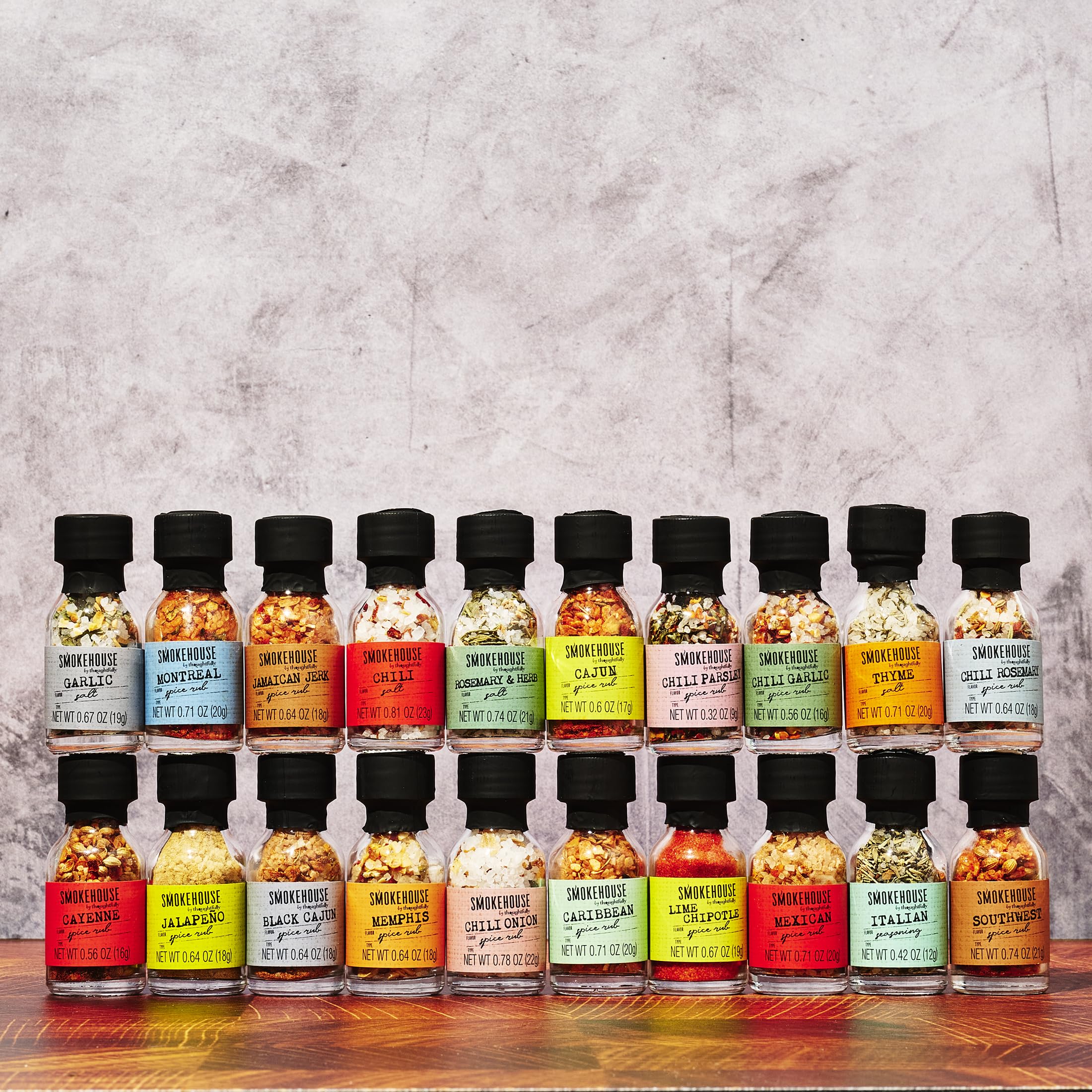 Thoughtfully Smokehouse jar labels close-up highlighting easy identification and variety
