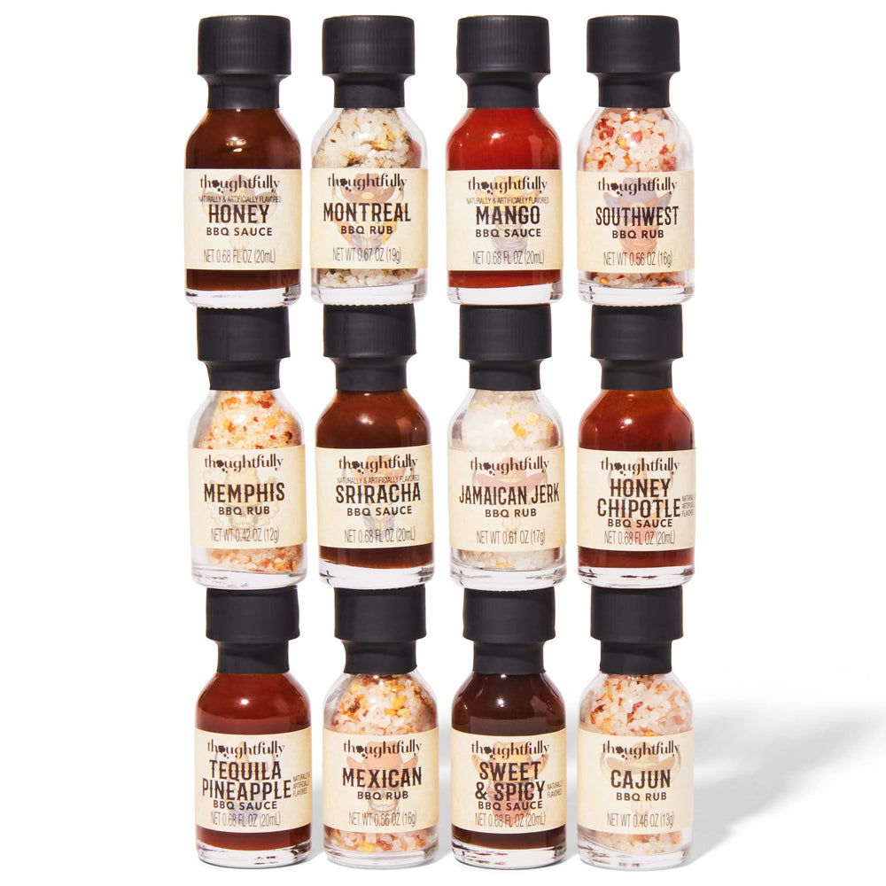 Thoughtfully lineup of mini glass bottles displaying labels and variety for comparing flavors