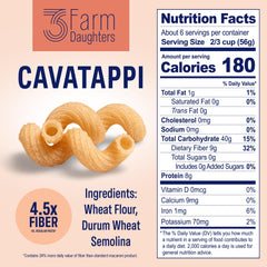 Three Farm Daughters nutrition label close-up showing fiber and protein details