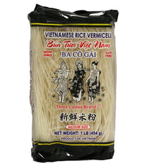 Three Ladies front packaging showing 16 oz gluten-free rice sticks and product details