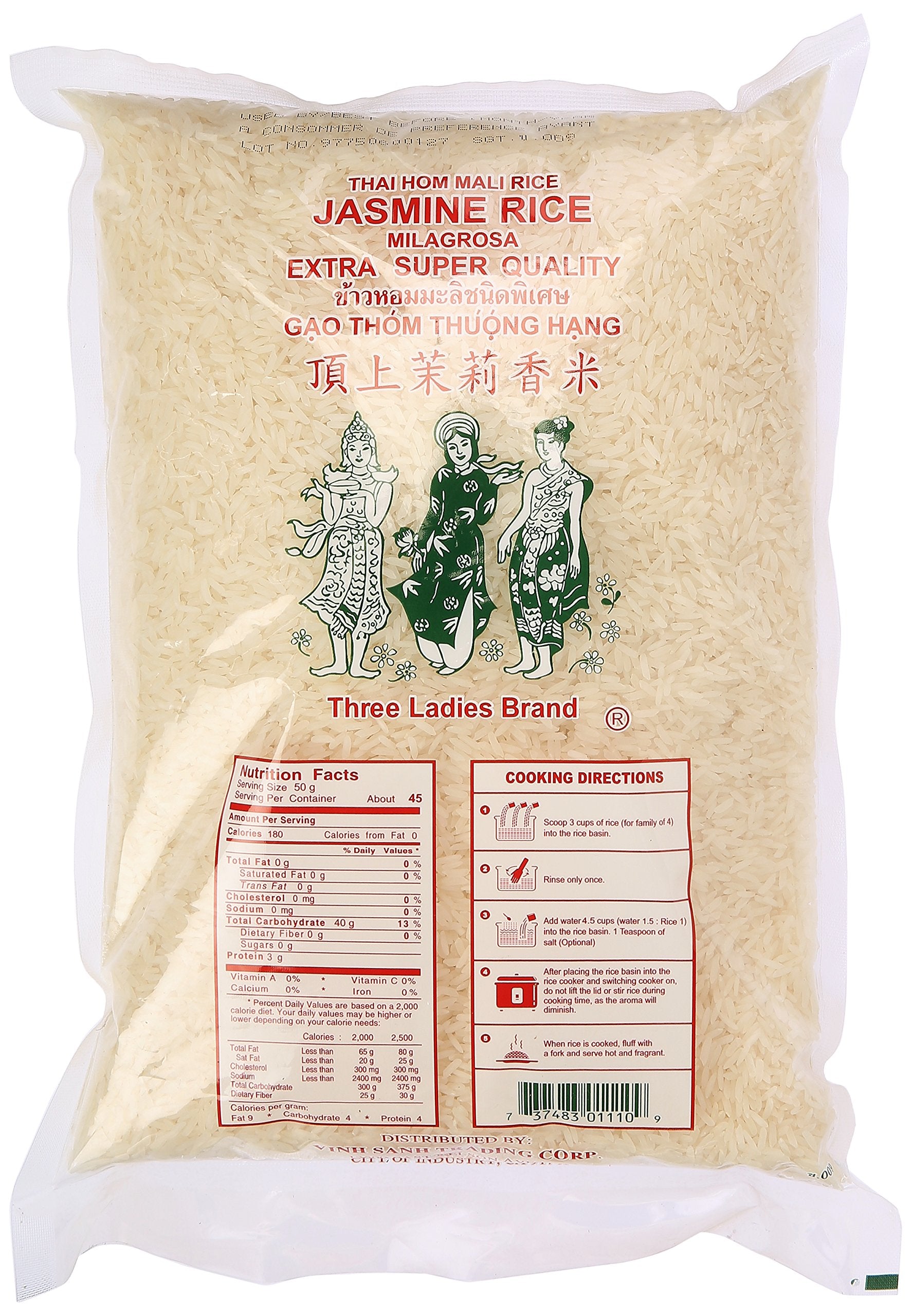 Three Ladies cooked jasmine rice close-up showing fluffy grains and aromatic appeal