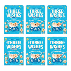 Three Wishes front packaging showing unsweetened cereal and benefits