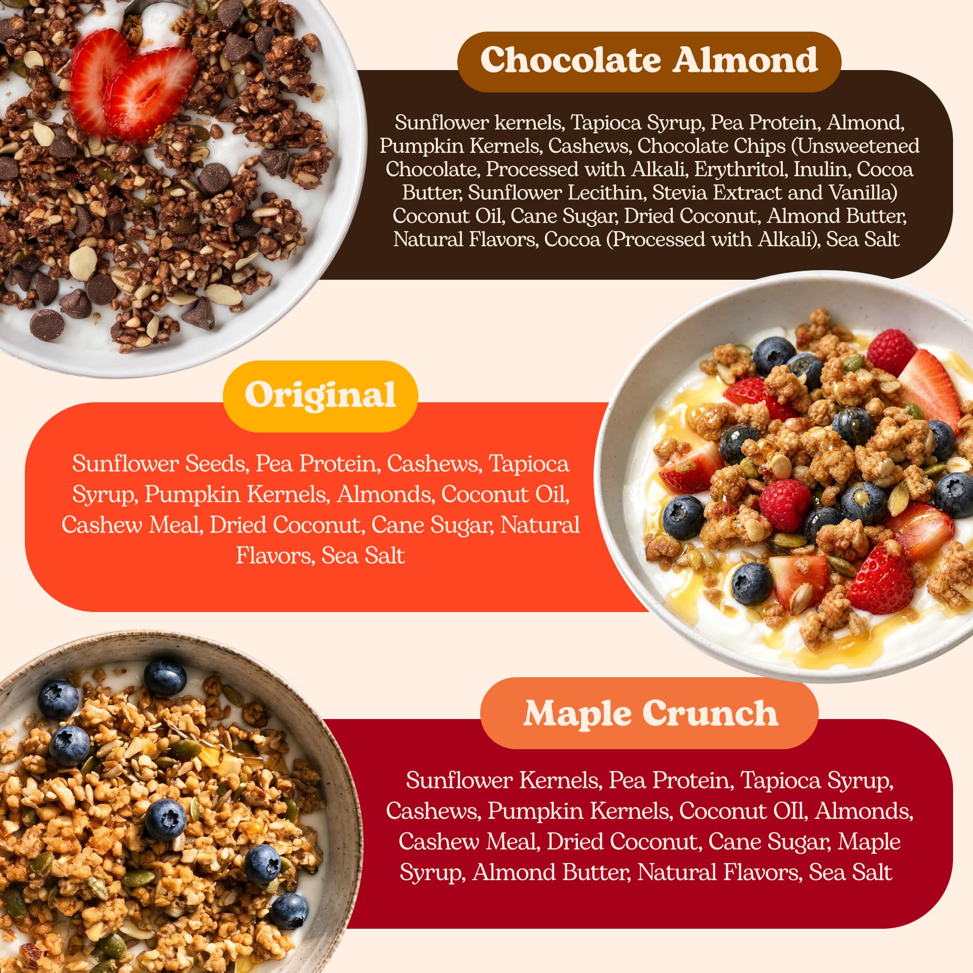 Three Wishes granola served over yogurt showcasing added protein boost